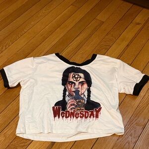 Wednesday Ringer Tee — White with Black Trim crop